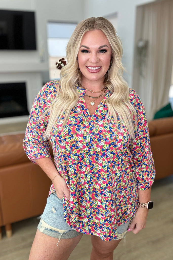 Lizzy Top in Coral Ditsy Floral-Tops-Timber Brooke Boutique, Online Women's Fashion Boutique in Amarillo, Texas