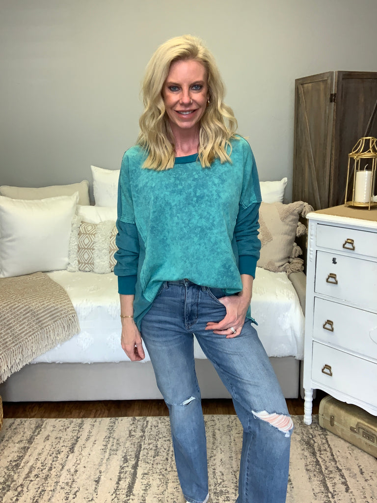 Ocean's Apart Mineral Wash Pullover-Sweaters-Timber Brooke Boutique, Online Women's Fashion Boutique in Amarillo, Texas