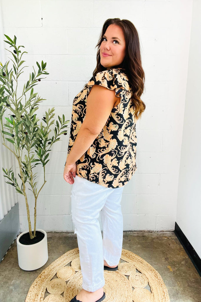 You Got This Black Paisley Print V Neck Flutter Sleeve Top-Timber Brooke Boutique, Online Women's Fashion Boutique in Amarillo, Texas