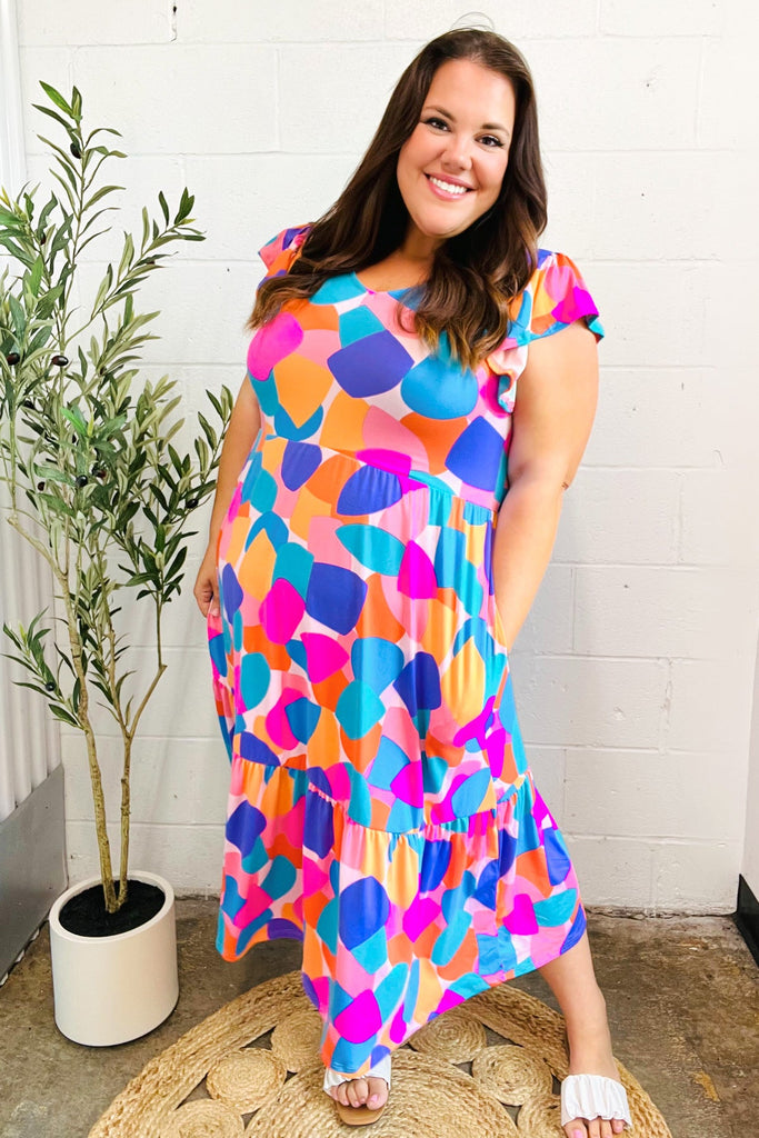 Bold & Beautiful Multicolor Abstract Floral Fit & Flare Midi Dress-Timber Brooke Boutique, Online Women's Fashion Boutique in Amarillo, Texas