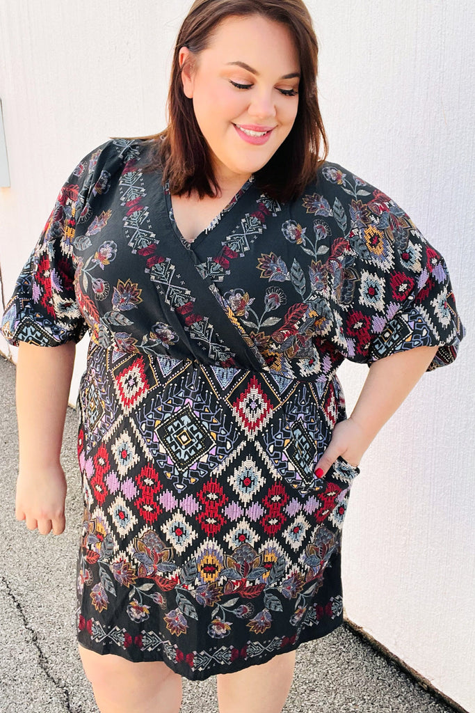 Straight To My Heart Charcoal Boho Paisley Surplice Dress-Timber Brooke Boutique, Online Women's Fashion Boutique in Amarillo, Texas