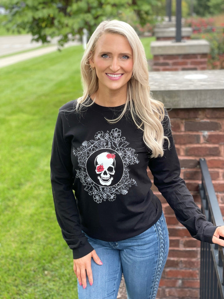 Adorned with Flowers Long Sleeve Tee-BT Graphic Tee-Timber Brooke Boutique, Online Women's Fashion Boutique in Amarillo, Texas