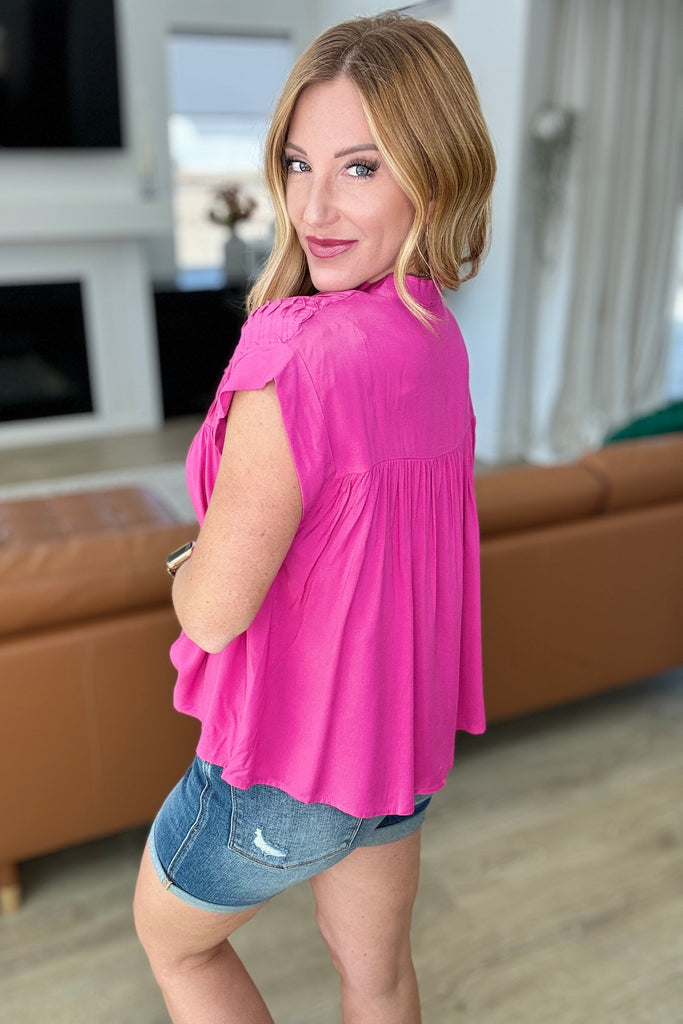 Pleat Detail Button Up Blouse in Hot Pink-Tops-Timber Brooke Boutique, Online Women's Fashion Boutique in Amarillo, Texas