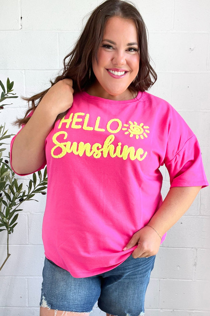 Feeling Joyful "Hello Sunshine" Embroidered French Terry Top-Timber Brooke Boutique, Online Women's Fashion Boutique in Amarillo, Texas