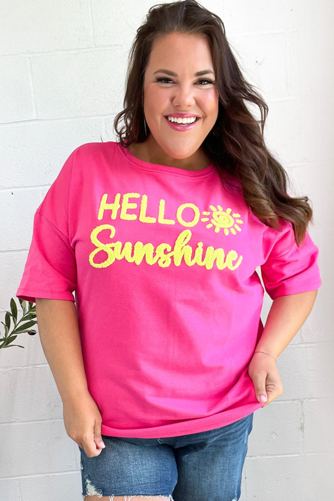 Feeling Joyful "Hello Sunshine" Embroidered French Terry Top-Timber Brooke Boutique, Online Women's Fashion Boutique in Amarillo, Texas