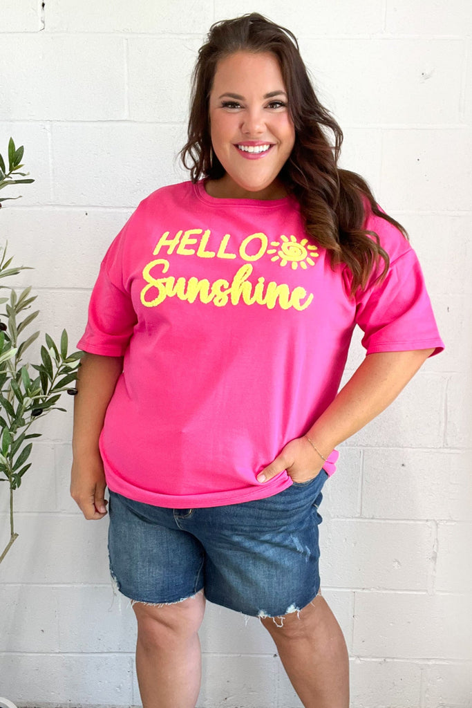 Feeling Joyful "Hello Sunshine" Embroidered French Terry Top-Timber Brooke Boutique, Online Women's Fashion Boutique in Amarillo, Texas