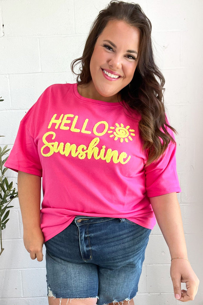 Feeling Joyful "Hello Sunshine" Embroidered French Terry Top-Timber Brooke Boutique, Online Women's Fashion Boutique in Amarillo, Texas