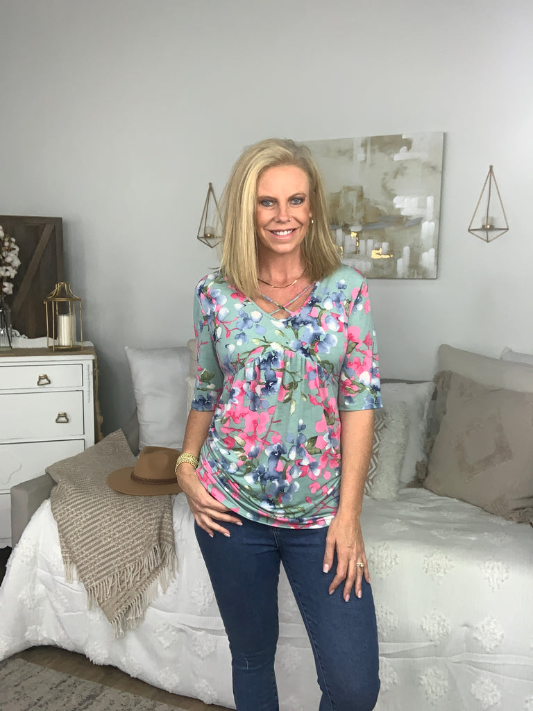 Happiness Lives Here-Short Sleeve Top-Timber Brooke Boutique, Online Women's Fashion Boutique in Amarillo, Texas