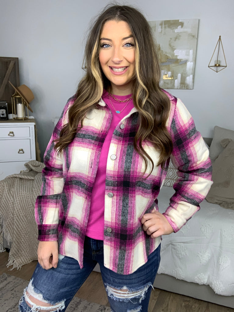 DOORBUSTER! Yarn Died Plaid Shacket-Coats & Jackets-Timber Brooke Boutique, Online Women's Fashion Boutique in Amarillo, Texas