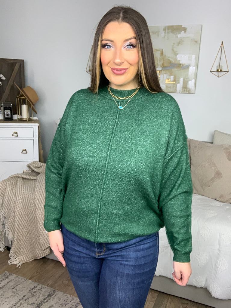 DOORBUSTER! Melange Front Seam Round Neck Sweater-Sweaters-Timber Brooke Boutique, Online Women's Fashion Boutique in Amarillo, Texas