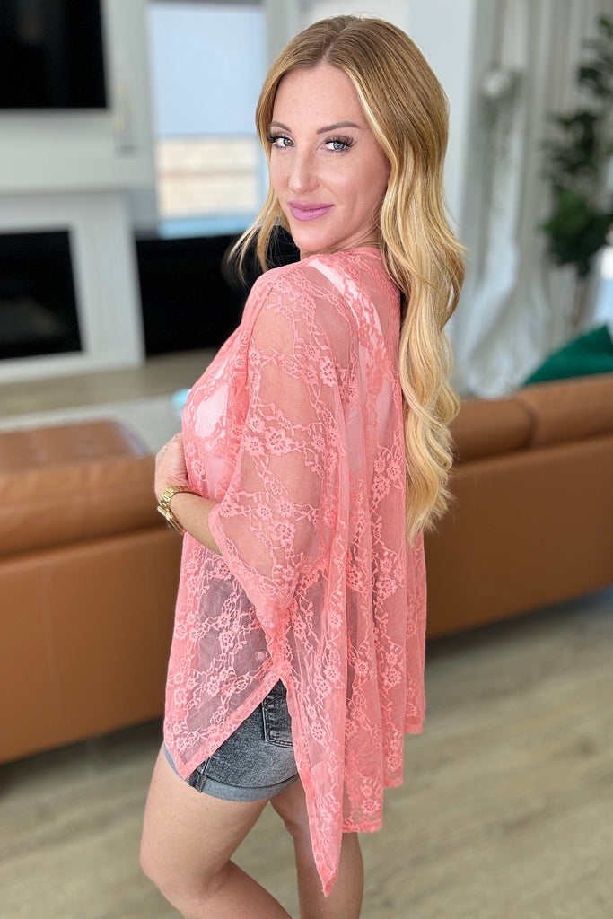 Good Days Ahead Lace Kimono In Coral-Layers-Timber Brooke Boutique, Online Women's Fashion Boutique in Amarillo, Texas