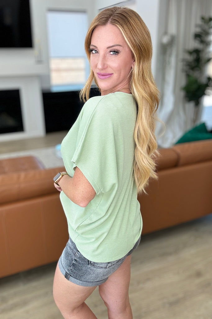 Big Sky Country Waffle Knit Top In Sage-Tops-Timber Brooke Boutique, Online Women's Fashion Boutique in Amarillo, Texas