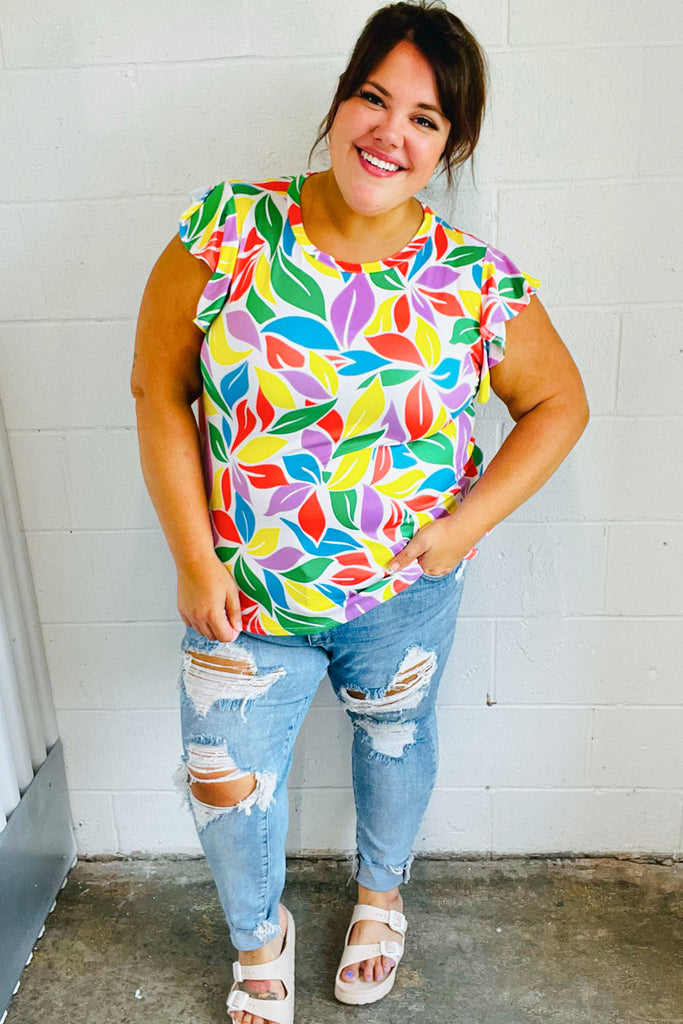 Feeling Playful Lavender & Yellow Floral Print Flutter Sleeve Top-Timber Brooke Boutique, Online Women's Fashion Boutique in Amarillo, Texas