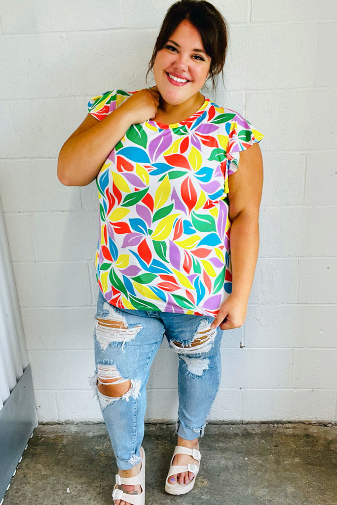 Feeling Playful Lavender & Yellow Floral Print Flutter Sleeve Top-Timber Brooke Boutique, Online Women's Fashion Boutique in Amarillo, Texas