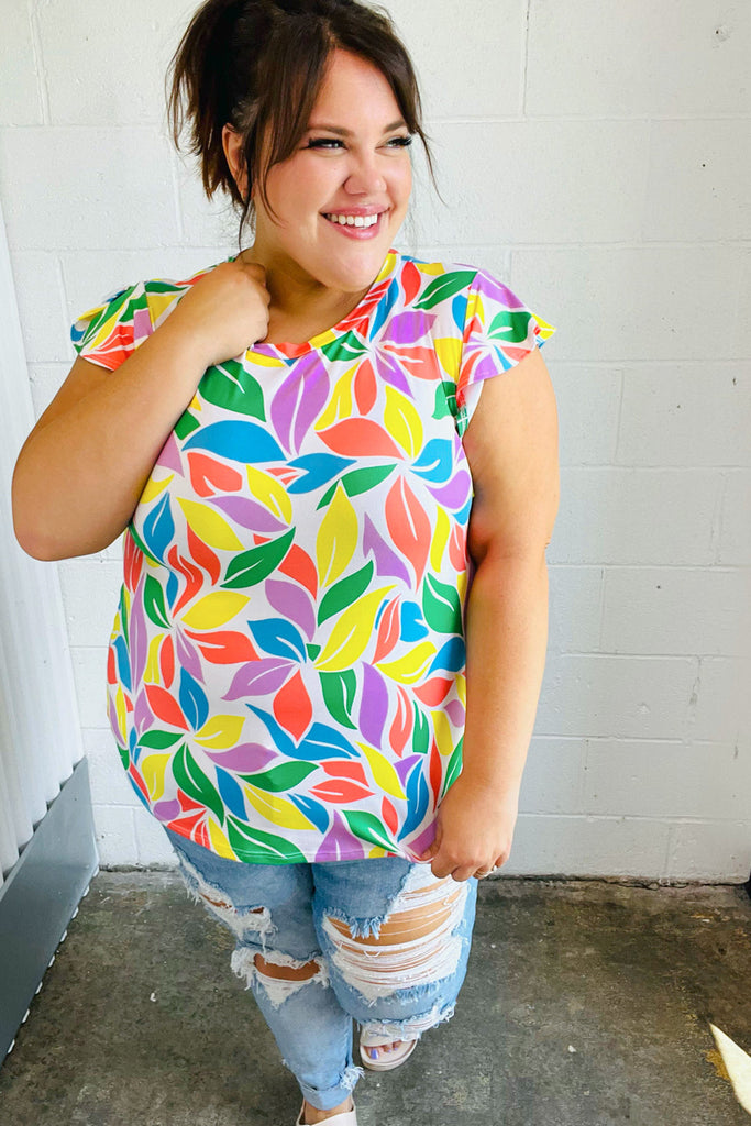 Feeling Playful Lavender & Yellow Floral Print Flutter Sleeve Top-Timber Brooke Boutique, Online Women's Fashion Boutique in Amarillo, Texas