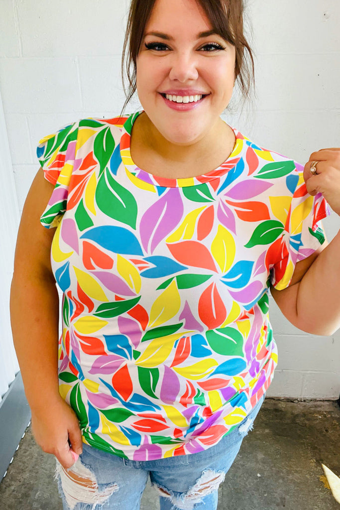 Feeling Playful Lavender & Yellow Floral Print Flutter Sleeve Top-Timber Brooke Boutique, Online Women's Fashion Boutique in Amarillo, Texas