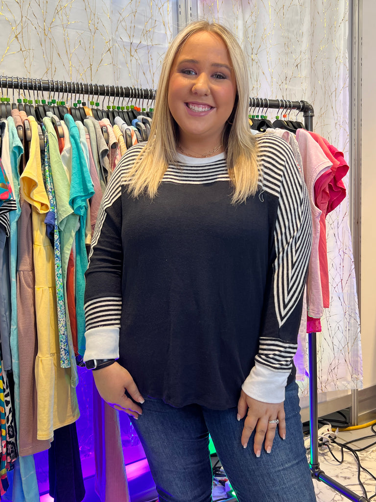 MARKET! Black Striped Comfy Top-Tops-Timber Brooke Boutique, Online Women's Fashion Boutique in Amarillo, Texas