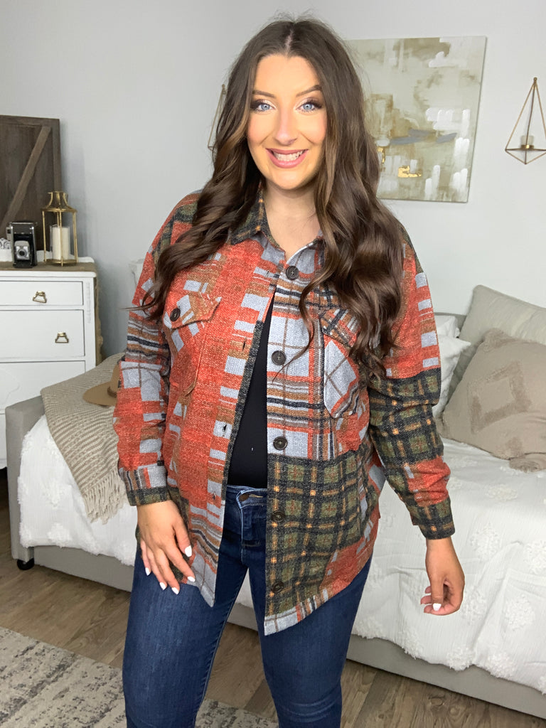 All I Have Hunter Green Plaid Jacquard Oversize Shacket-Coats & Jackets-Timber Brooke Boutique, Online Women's Fashion Boutique in Amarillo, Texas