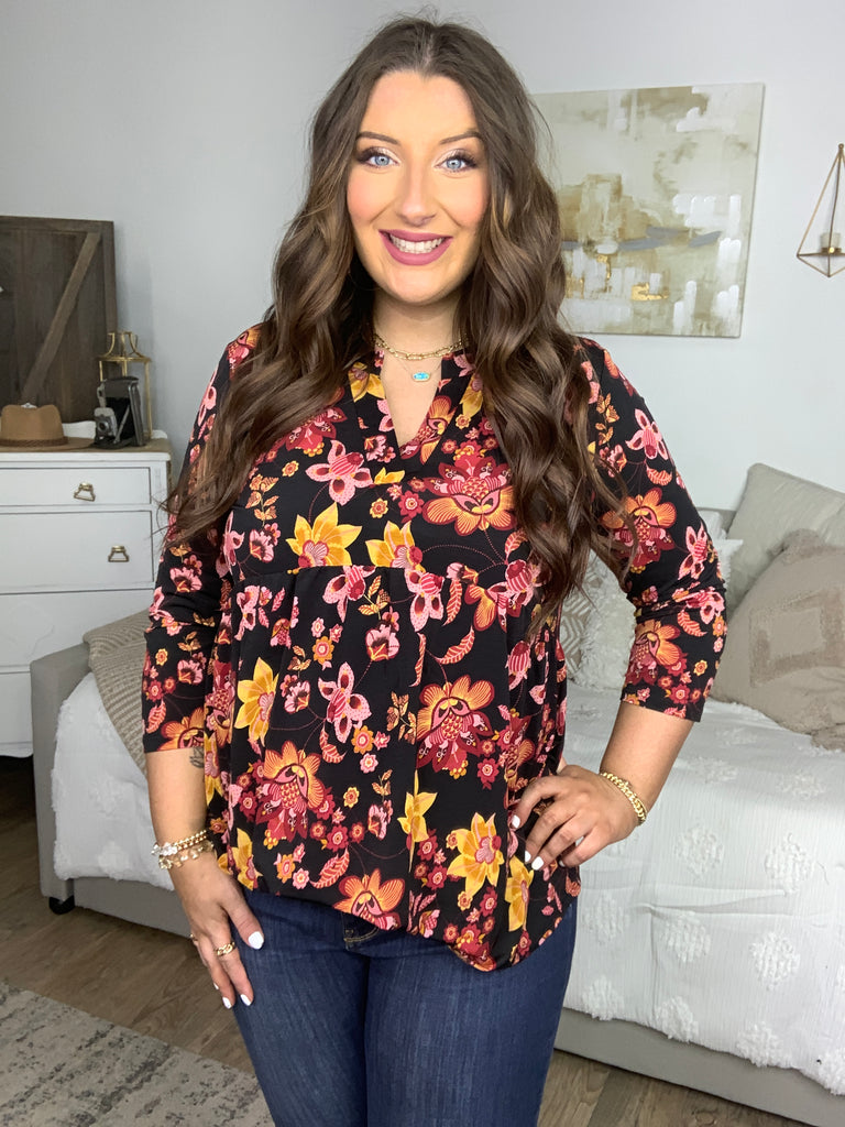 Black and Rust Floral Top-Timber Brooke Boutique, Online Women's Fashion Boutique in Amarillo, Texas