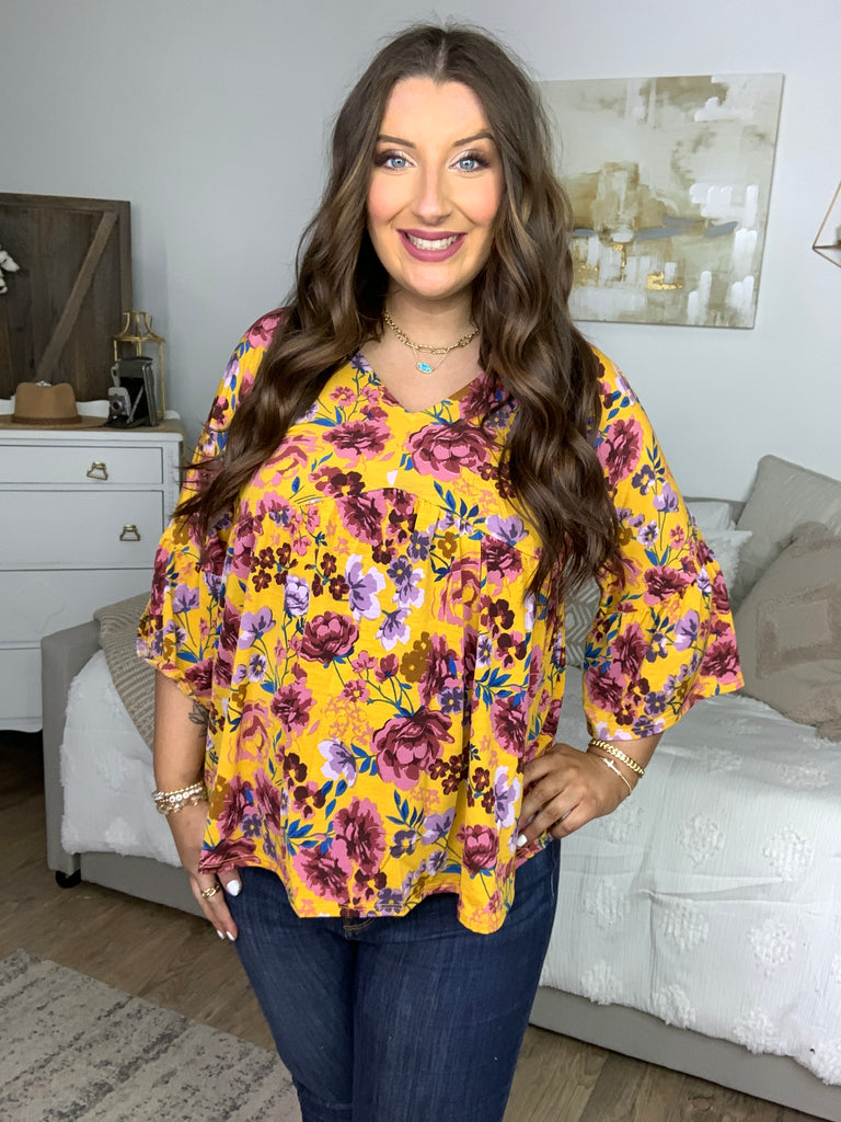 Marigold and Mauve Floral Top-Timber Brooke Boutique, Online Women's Fashion Boutique in Amarillo, Texas