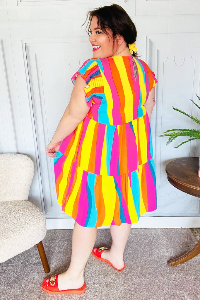 Eyes On You Multicolor Abstract Print Smocked Ruffle Sleeve Dress-Mini Dresses-Timber Brooke Boutique, Online Women's Fashion Boutique in Amarillo, Texas