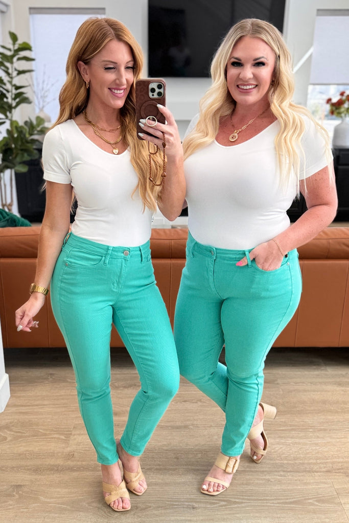 Bridgette High Rise Garment Dyed Slim Jeans in Aquamarine-Womens-Timber Brooke Boutique, Online Women's Fashion Boutique in Amarillo, Texas