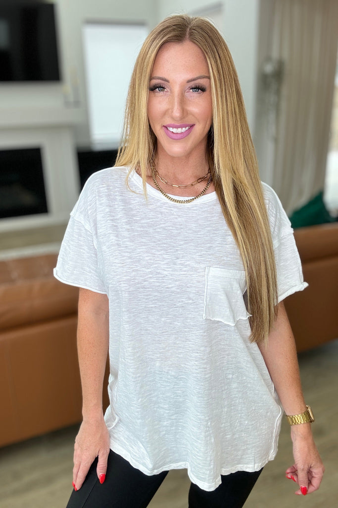 Casually Cool Patch Pocket Tee in White-Tops-Timber Brooke Boutique, Online Women's Fashion Boutique in Amarillo, Texas