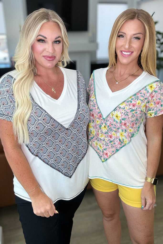 To Rock a Rhyme Color Block Top in Pink Floral-Tops-Timber Brooke Boutique, Online Women's Fashion Boutique in Amarillo, Texas