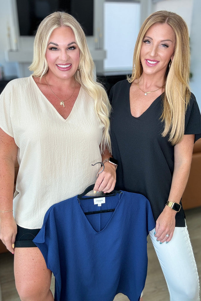 Let Me Be Your Wings V-Neck Top in Navy-Tops-Timber Brooke Boutique, Online Women's Fashion Boutique in Amarillo, Texas