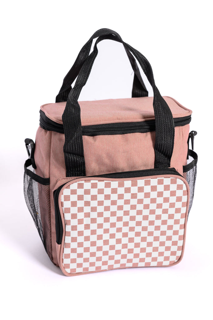 Insulated Checked Tote in Pink-Accessories-Timber Brooke Boutique, Online Women's Fashion Boutique in Amarillo, Texas