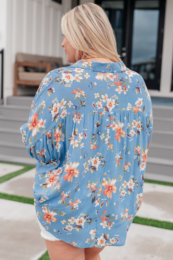 Lanikai Floral Button Down-Short Sleeve Top-Timber Brooke Boutique, Online Women's Fashion Boutique in Amarillo, Texas