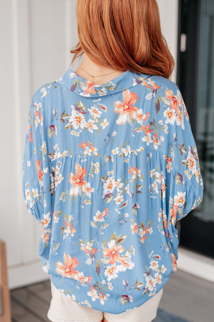 Lanikai Floral Button Down-Short Sleeve Top-Timber Brooke Boutique, Online Women's Fashion Boutique in Amarillo, Texas