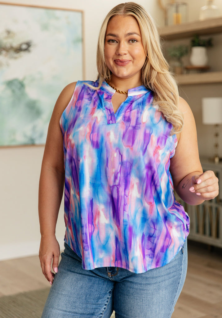 Lizzy Tank Top in Lavender and Blue Watercolor-Tops-Timber Brooke Boutique, Online Women's Fashion Boutique in Amarillo, Texas