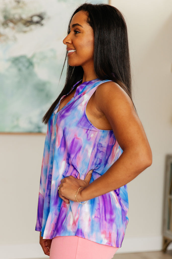 Lizzy Tank Top in Lavender and Blue Watercolor-Tops-Timber Brooke Boutique, Online Women's Fashion Boutique in Amarillo, Texas