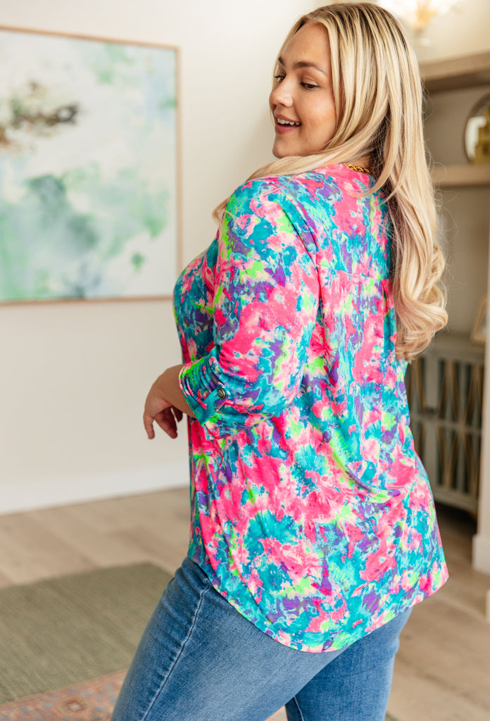 Lizzy Top in Pink and Teal Tie Dye-Tops-Timber Brooke Boutique, Online Women's Fashion Boutique in Amarillo, Texas