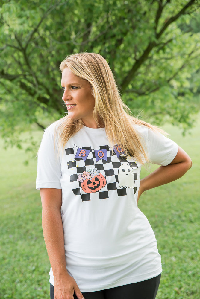 Boo Checkered Tee-BT Graphic Tee-Timber Brooke Boutique, Online Women's Fashion Boutique in Amarillo, Texas