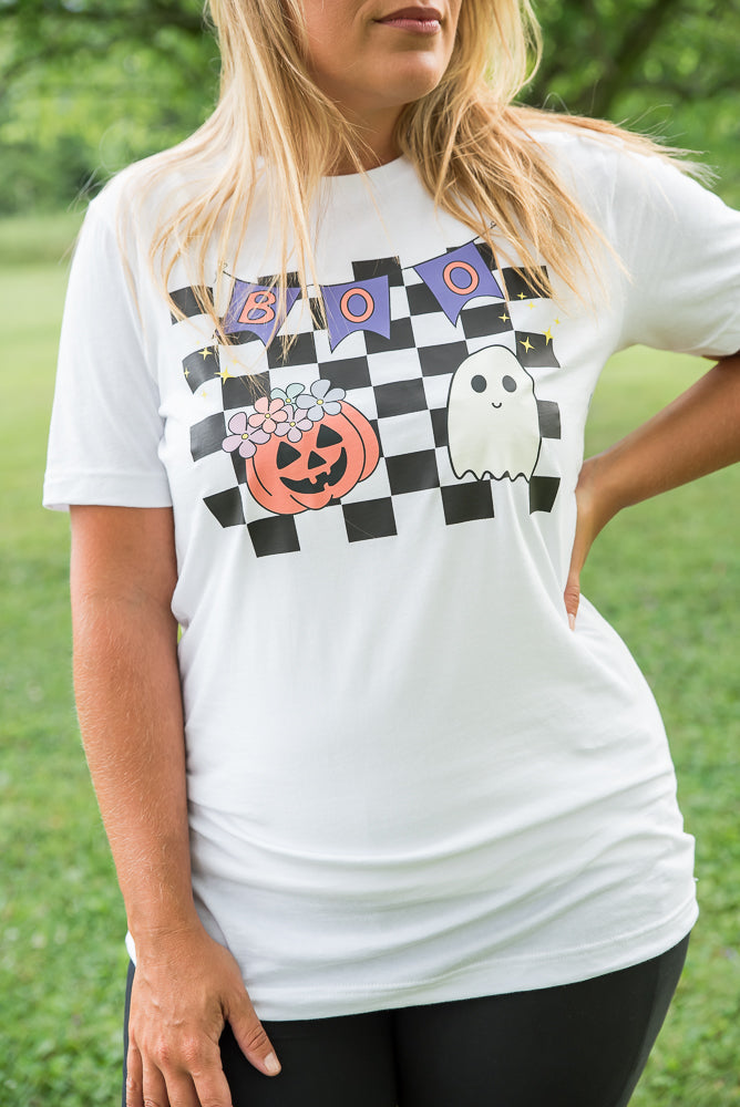 Boo Checkered Tee-BT Graphic Tee-Timber Brooke Boutique, Online Women's Fashion Boutique in Amarillo, Texas