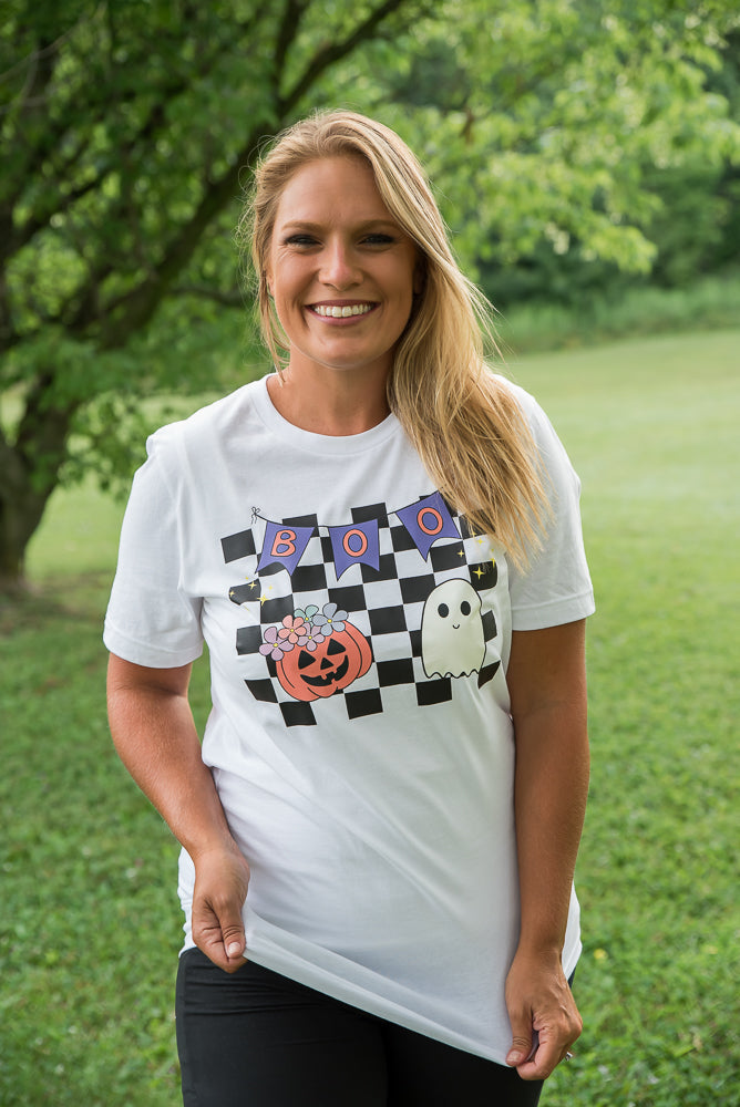 Boo Checkered Tee-BT Graphic Tee-Timber Brooke Boutique, Online Women's Fashion Boutique in Amarillo, Texas