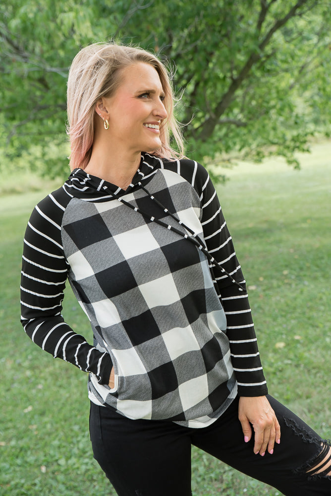 Fabulous in White Plaid Hoodie-YFW-Timber Brooke Boutique, Online Women's Fashion Boutique in Amarillo, Texas