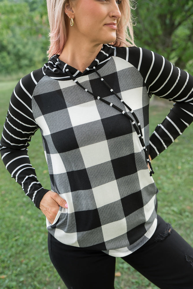 Fabulous in White Plaid Hoodie-YFW-Timber Brooke Boutique, Online Women's Fashion Boutique in Amarillo, Texas