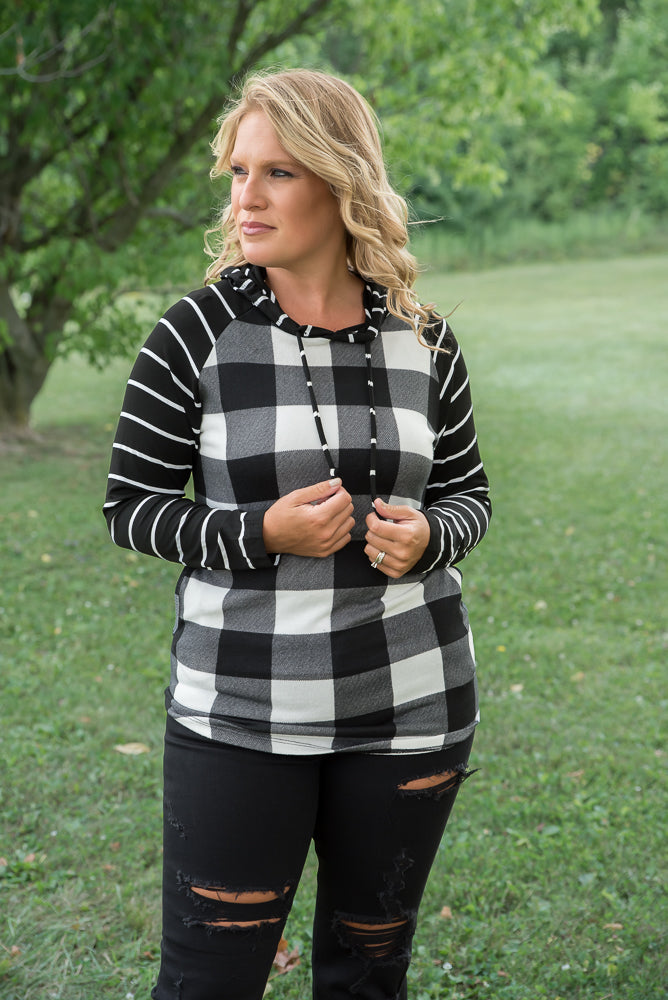 Fabulous in White Plaid Hoodie-YFW-Timber Brooke Boutique, Online Women's Fashion Boutique in Amarillo, Texas