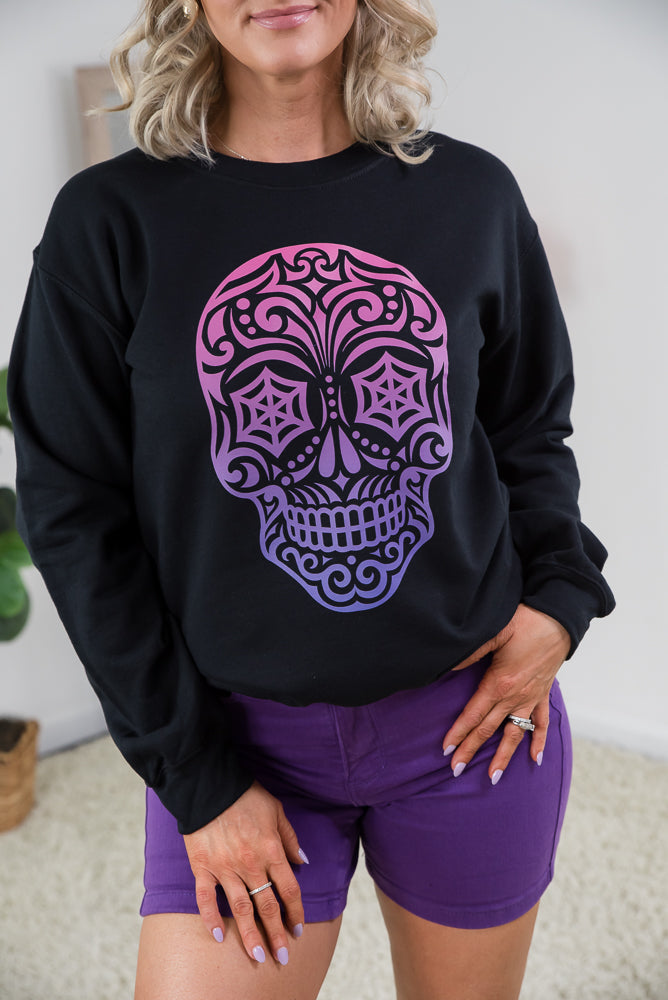 Magenta Sugar Skull Crewneck-BT Graphic Tee-Timber Brooke Boutique, Online Women's Fashion Boutique in Amarillo, Texas