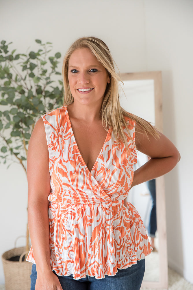 The Orange Swirl Sleeveless Top-White Birch-Timber Brooke Boutique, Online Women's Fashion Boutique in Amarillo, Texas