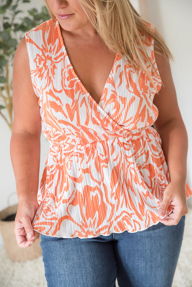 The Orange Swirl Sleeveless Top-White Birch-Timber Brooke Boutique, Online Women's Fashion Boutique in Amarillo, Texas