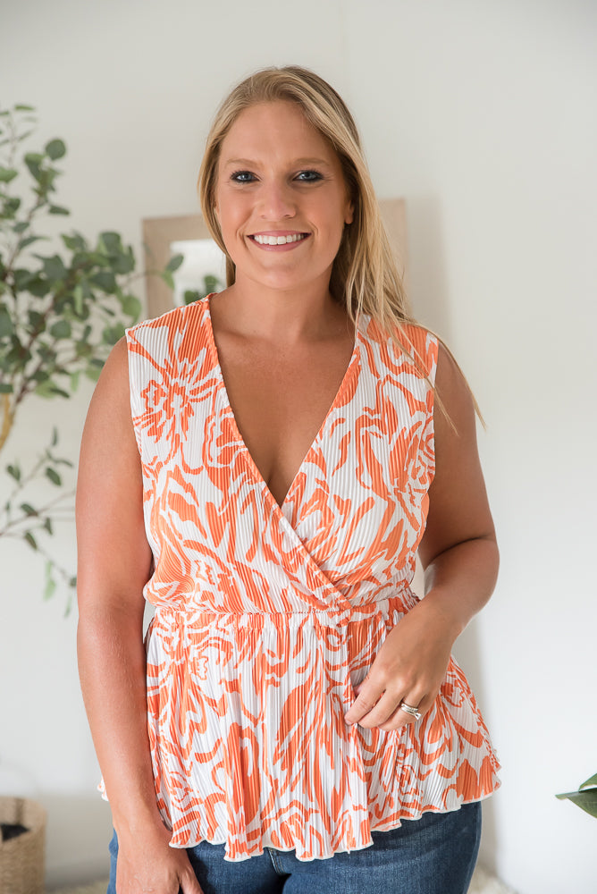 The Orange Swirl Sleeveless Top-White Birch-Timber Brooke Boutique, Online Women's Fashion Boutique in Amarillo, Texas