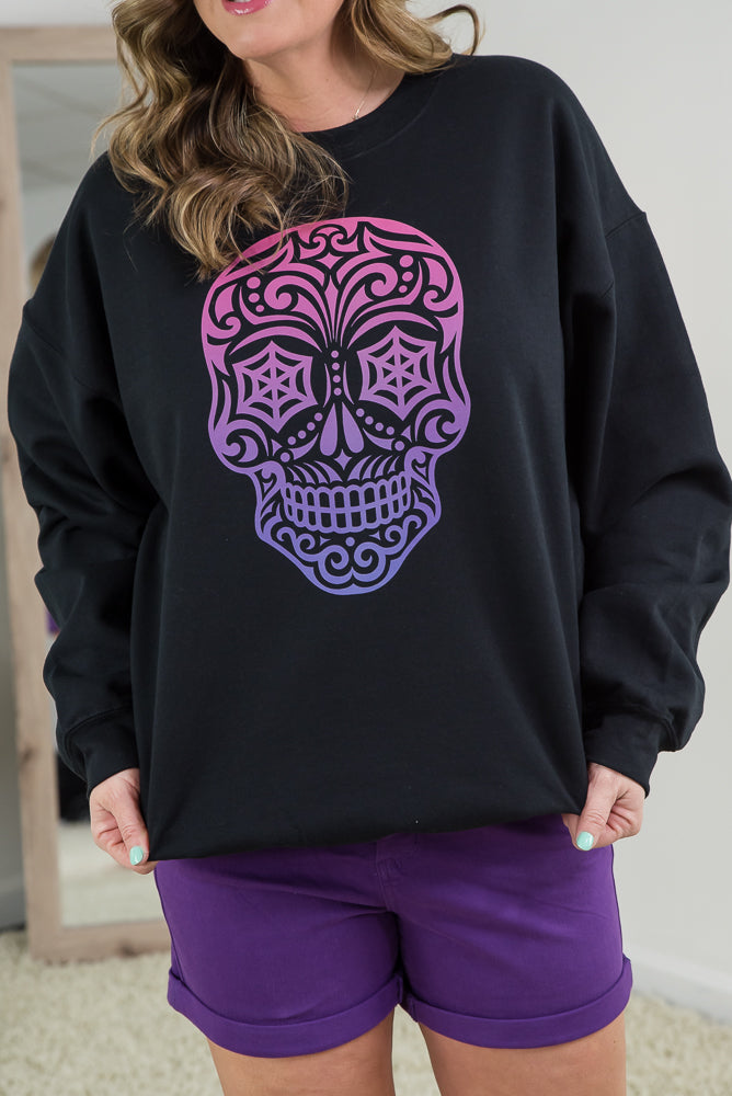 Magenta Sugar Skull Crewneck-BT Graphic Tee-Timber Brooke Boutique, Online Women's Fashion Boutique in Amarillo, Texas