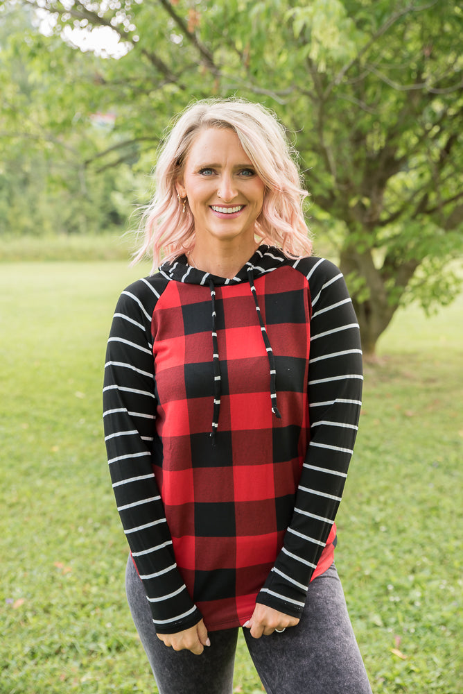 Fabulous in Red Plaid Hoodie-YFW-Timber Brooke Boutique, Online Women's Fashion Boutique in Amarillo, Texas