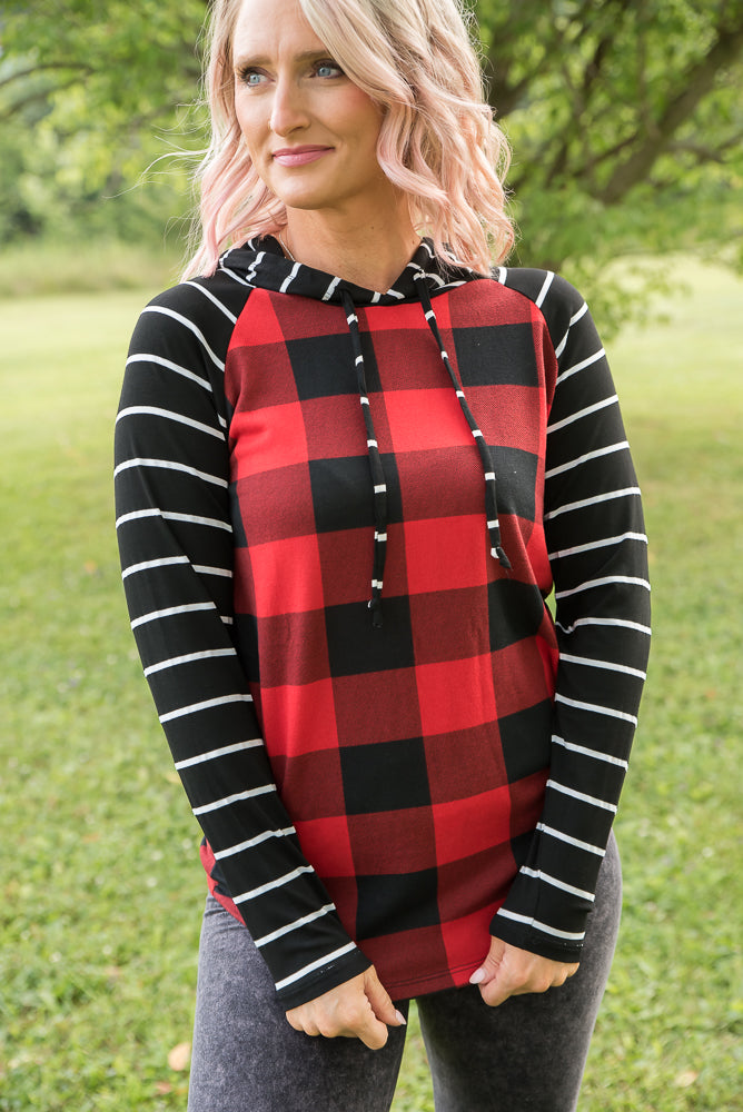 Fabulous in Red Plaid Hoodie-YFW-Timber Brooke Boutique, Online Women's Fashion Boutique in Amarillo, Texas