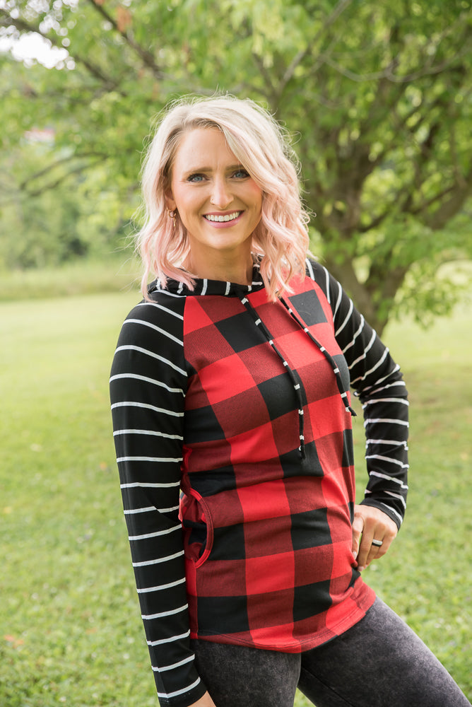 Fabulous in Red Plaid Hoodie-YFW-Timber Brooke Boutique, Online Women's Fashion Boutique in Amarillo, Texas