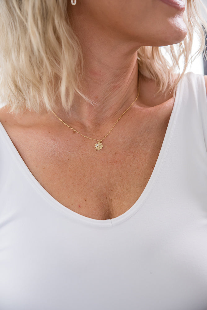 Crystal Clover Necklace in Gold-Urbanista-Timber Brooke Boutique, Online Women's Fashion Boutique in Amarillo, Texas